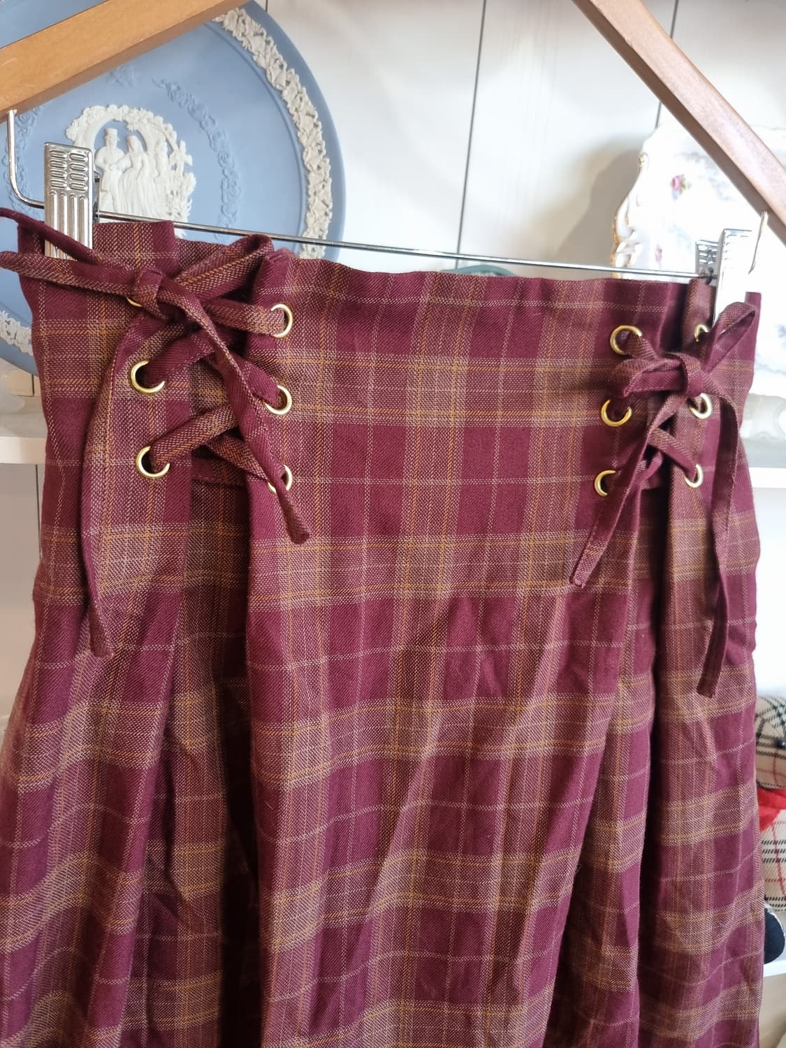 axes femme(엑시즈팜) 와인체크 레이스 롱스커트 상품이미지2