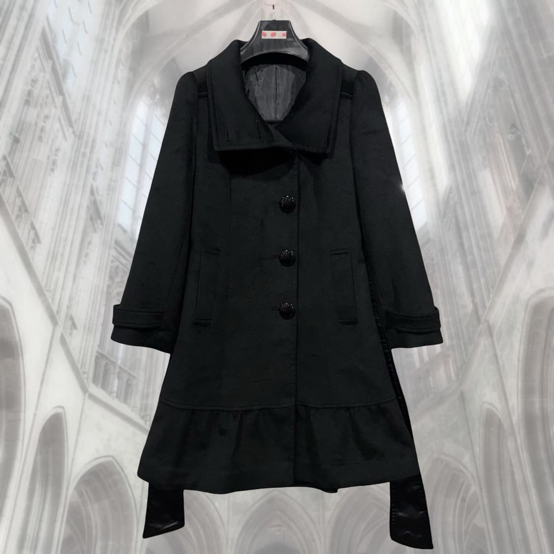 빈티지 러블리 하이넥 블랙 프릴 코트 갸루 상품이미지2