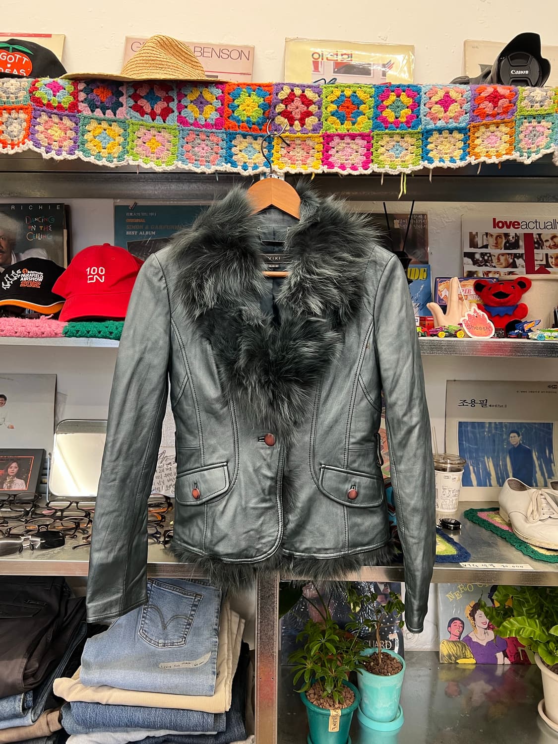 Real Leather Jacket with Fur Collar 상품이미지1