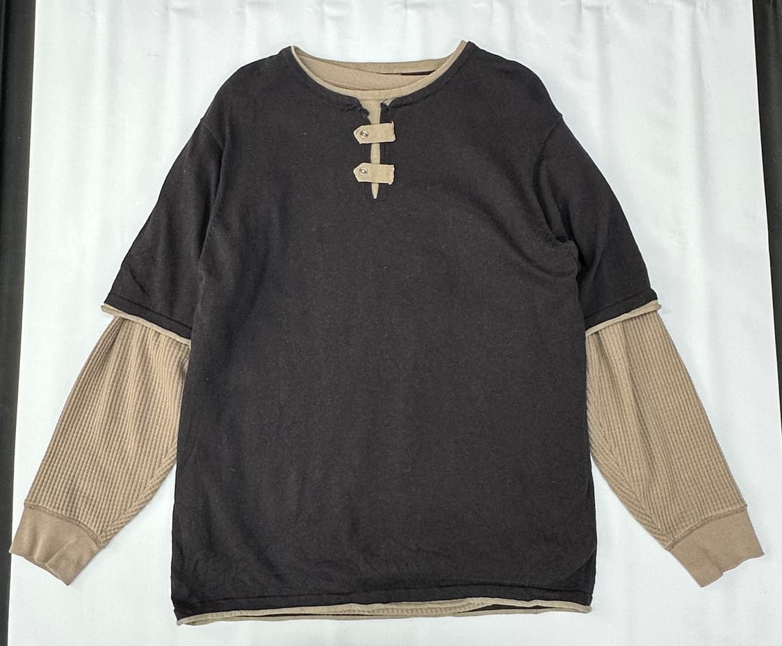 🪶보헤미안 반팔 니트 레이어드세트 🪶 펑크 락 와플 긴팔티셔츠 상품이미지3