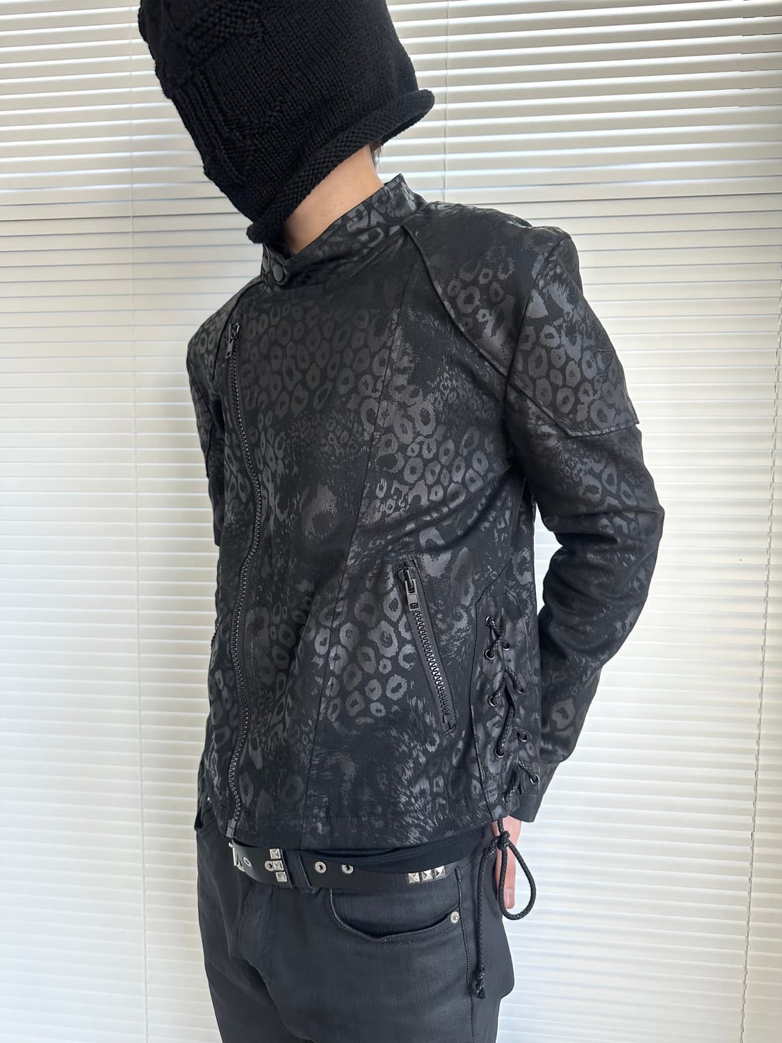 VTG 블랙 레오파드 코팅 라이더 자켓 상품이미지1