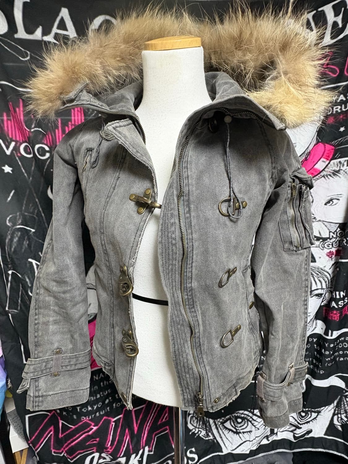 Y2k 갸루 퍼 데님 털자켓 빈티지 상품이미지1