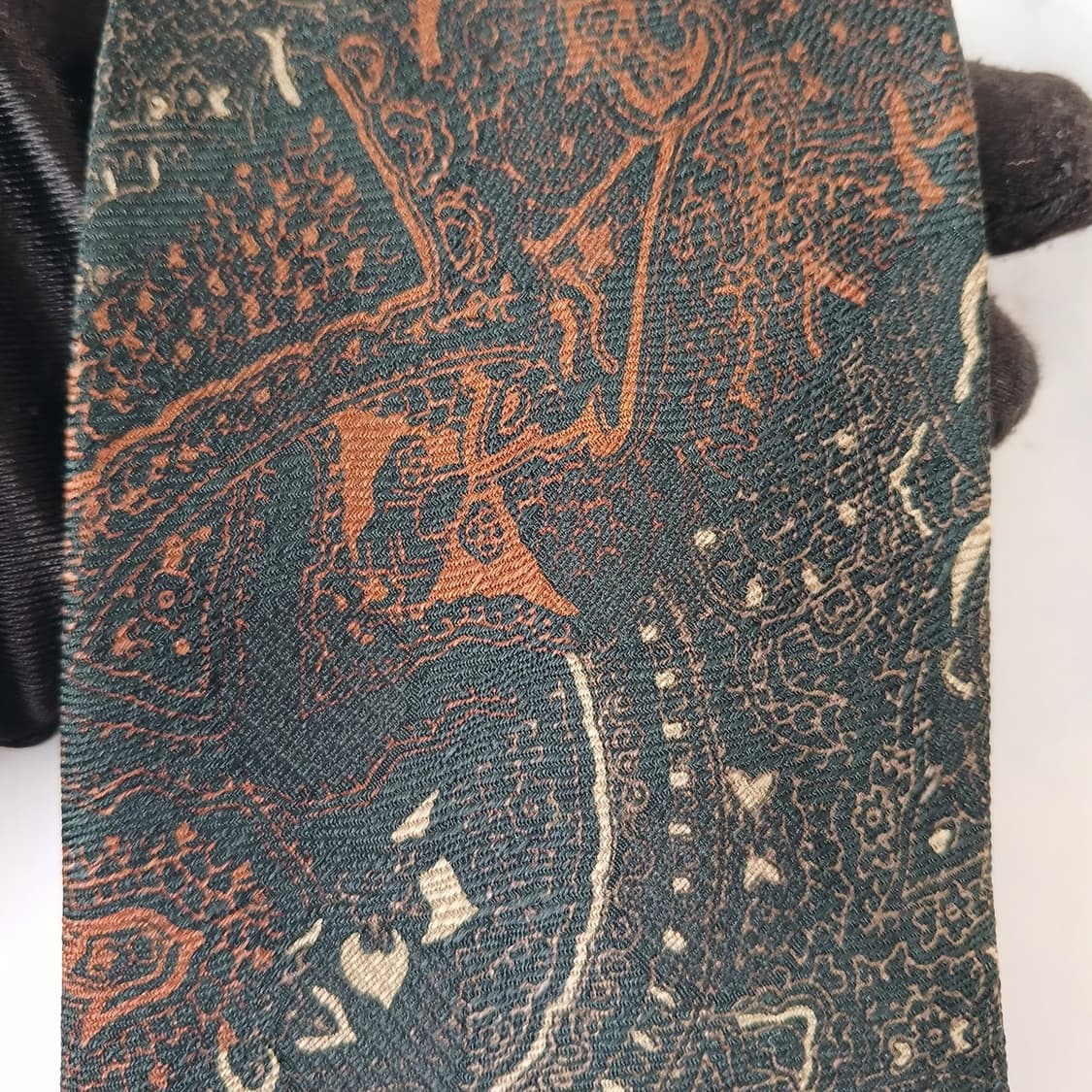 발렌시아가 실크 다크그린 페이즐리 넥타이 8.7cm A+등급 A19581 상품이미지8