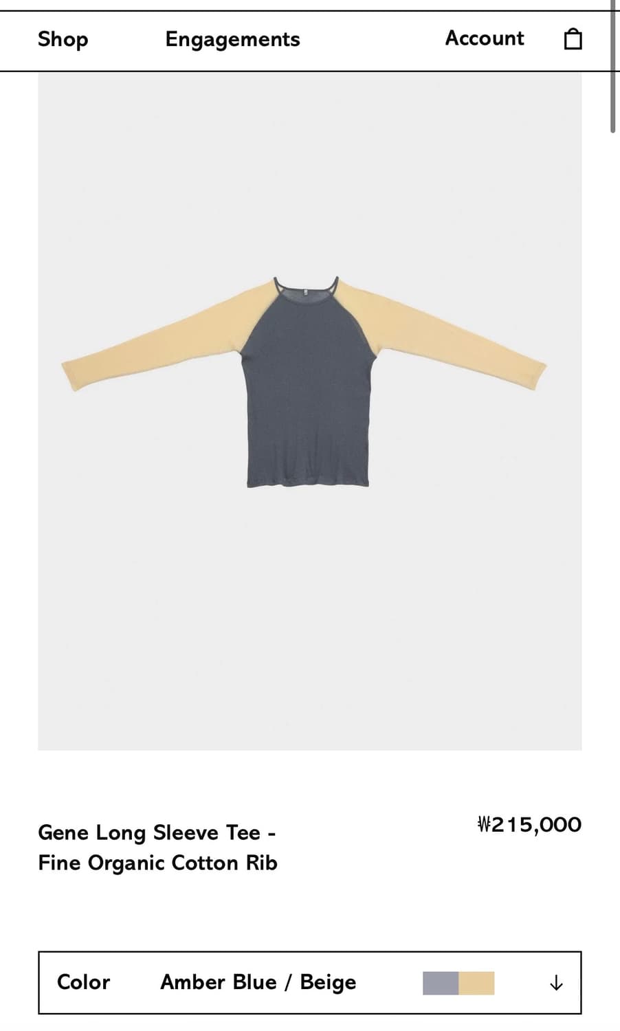 [S,M,L]베이스레인지 Gene 나그랑 롱 슬리브리스 탑/블루 베이지 상품이미지6