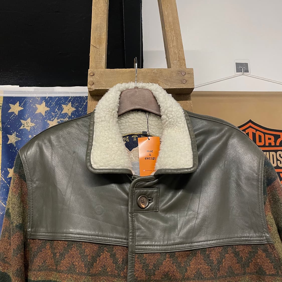 JPN 빈티지 시어링 레더 디테일 에스틱 패턴 자켓 상품이미지3