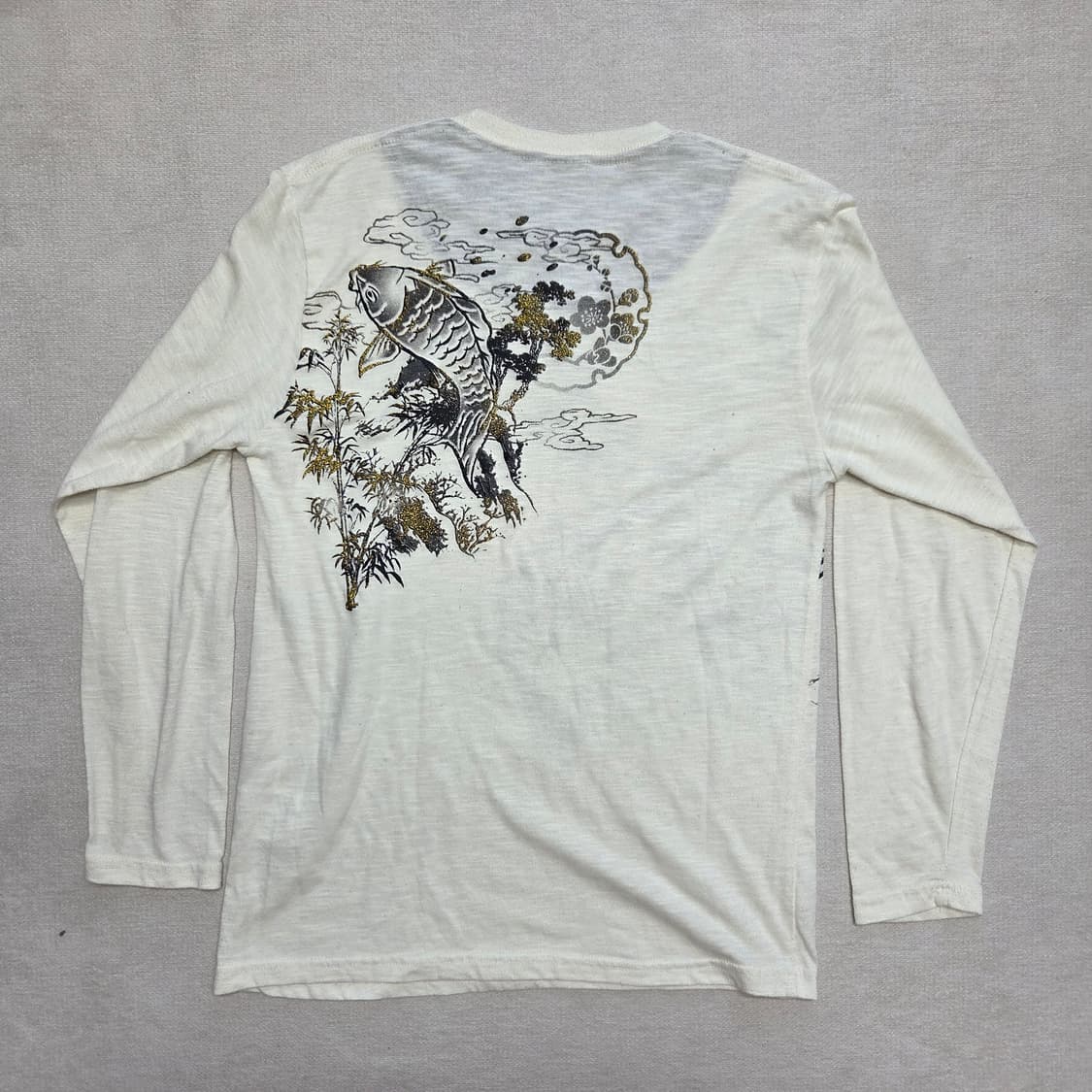 일본 빈티지 히피 잉어 프린팅 긴팔 티셔츠 상품이미지2