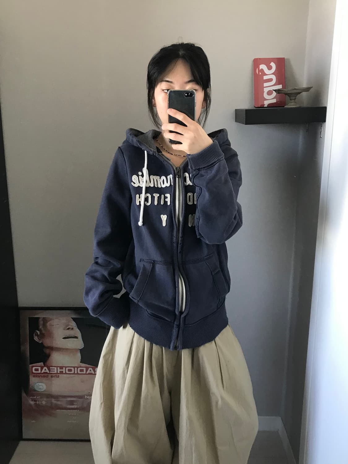 아베크롬비 자수 로고 네이비 헤비 써멀 후드집업 상품이미지4