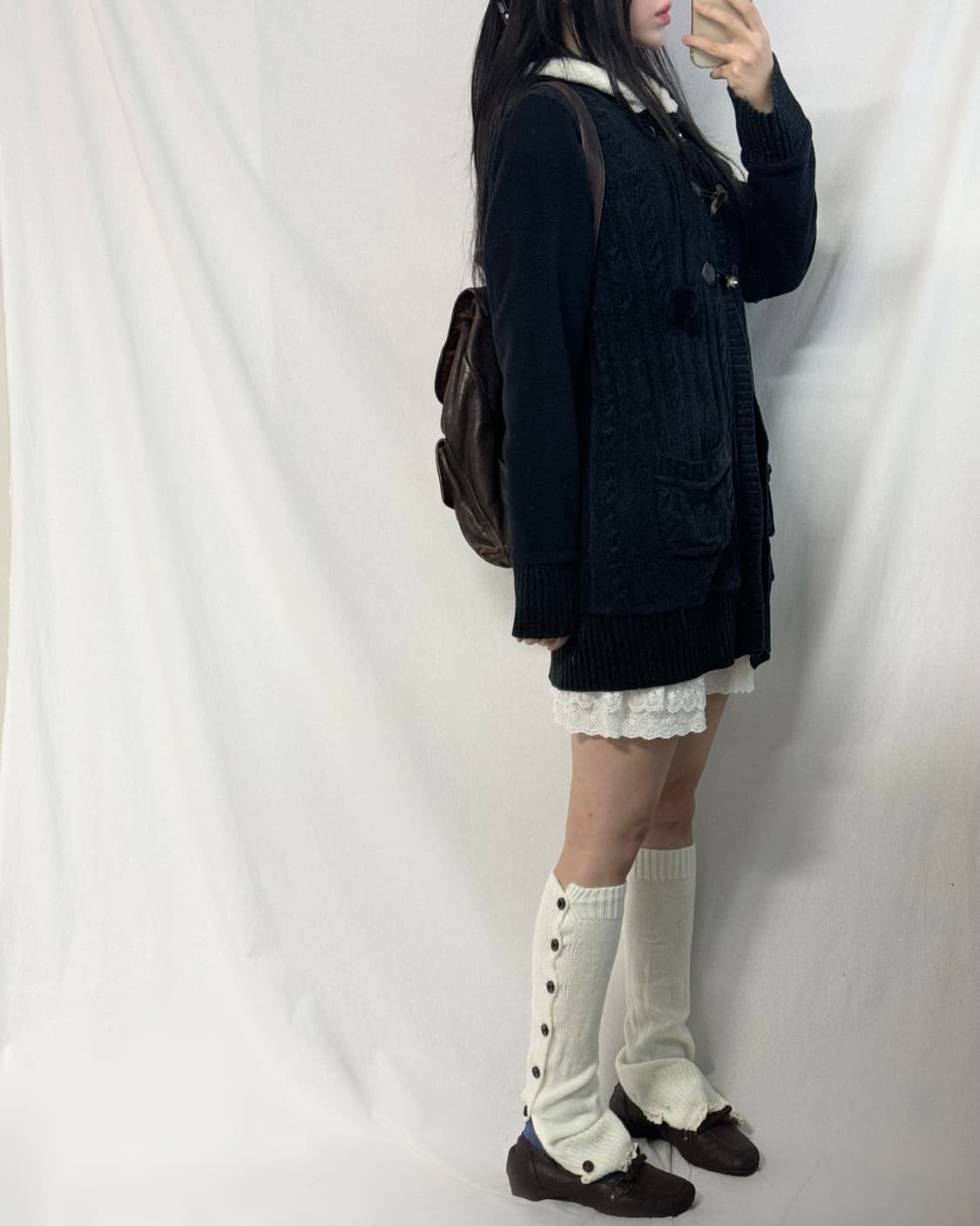  퍼 트리밍 토글 버튼 롱 가디건 상품이미지4