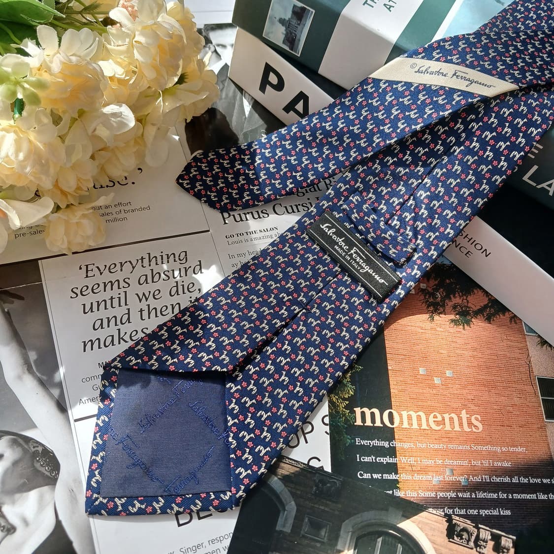 살바토레 페라가모 네이비 얼룩말 패턴 넥타이 8.8cm A등급 E957 상품이미지4