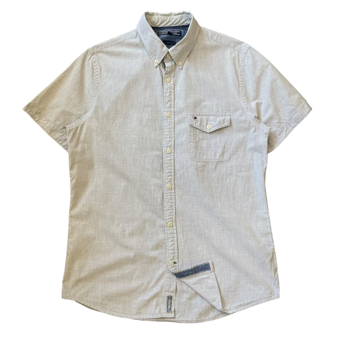 타미힐피거 윈도우 체크 그레이 슬림핏 반팔 셔츠 M 상품이미지1