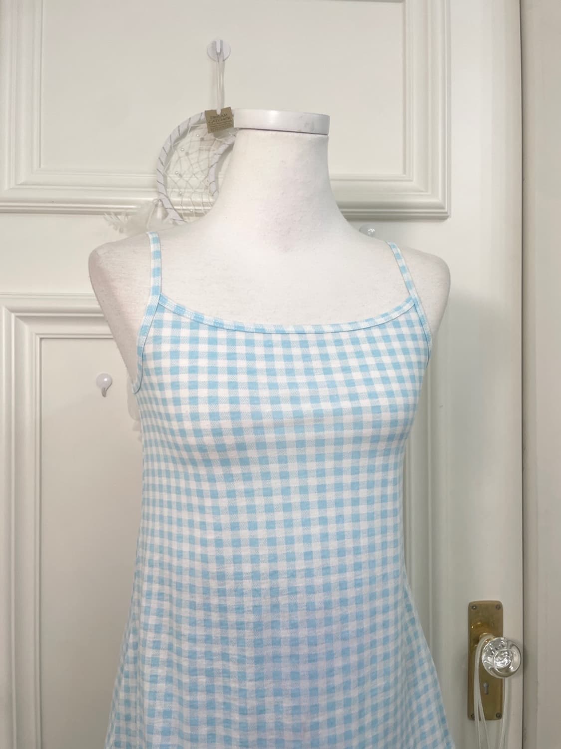 white blue check cotton sleeveless 상품이미지6