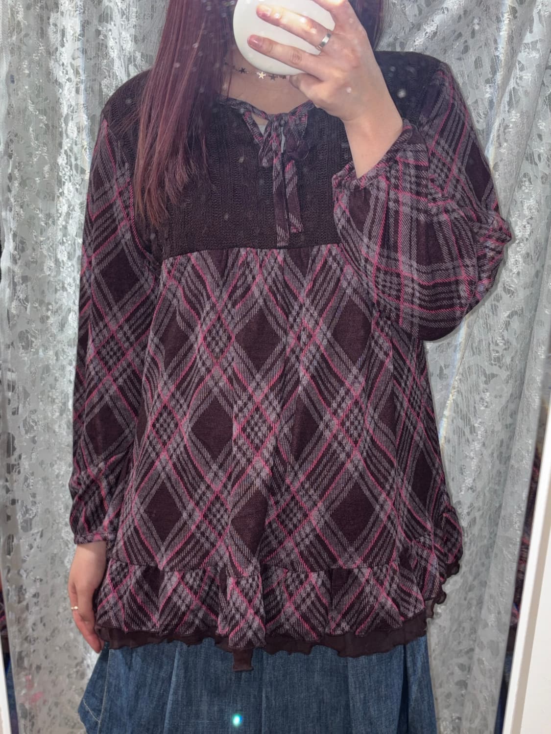 브라운 아가일 패턴 탑 상품이미지3