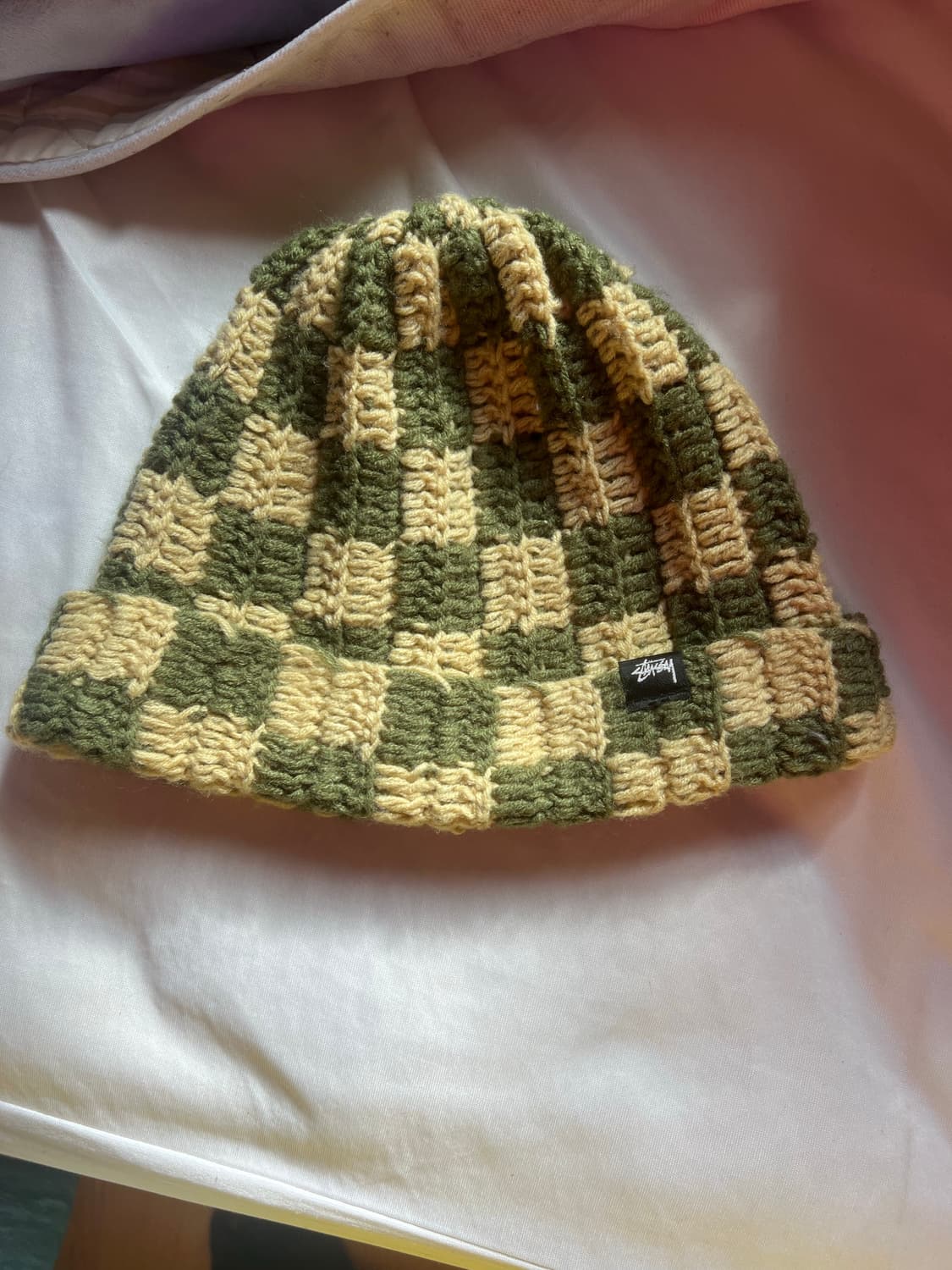 스투시 크로쉐 체커보드 비니 올리브  상품이미지1