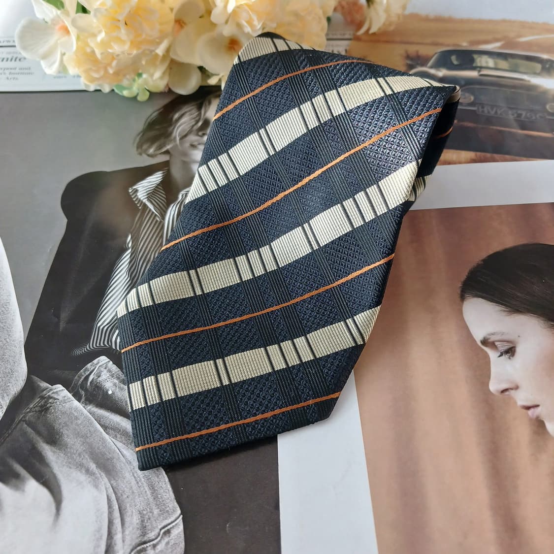 아쿠아스큐텀 실크 블랙 스트라이프 넥타이 9.6cm A+등급 A19451 상품이미지4