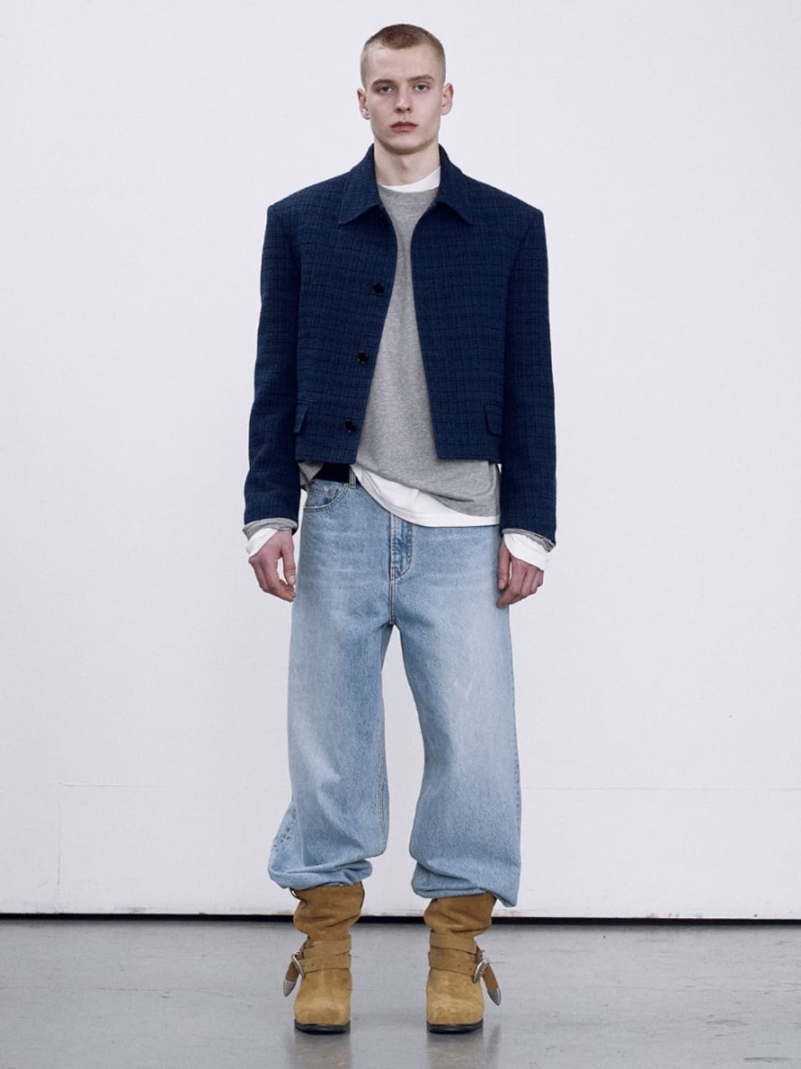 렉토 이카로 트위드 자켓 블루 L size 상품이미지1