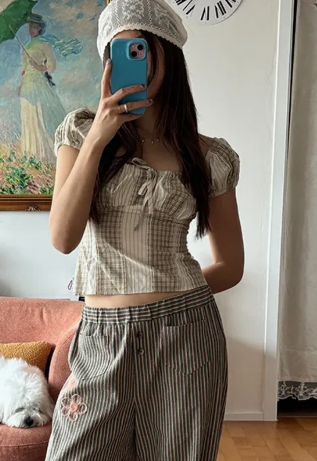 루루서울 체크 블라우스 베이지 미디움 상품이미지3