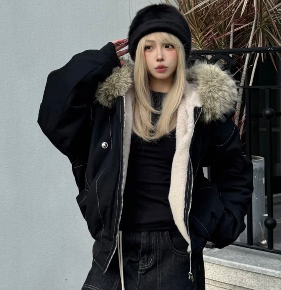 후드 퍼 블랙 항공점퍼 파카 블랙 M 상품이미지4