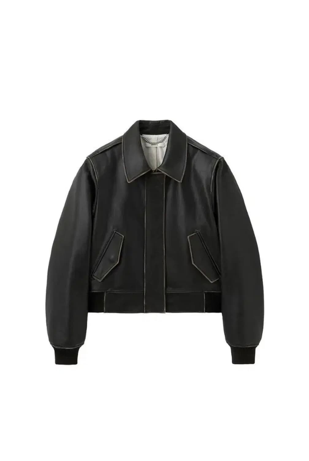 (새상품) 문선 앵귤러 레더 자켓 에이징 브라운 L 상품이미지1