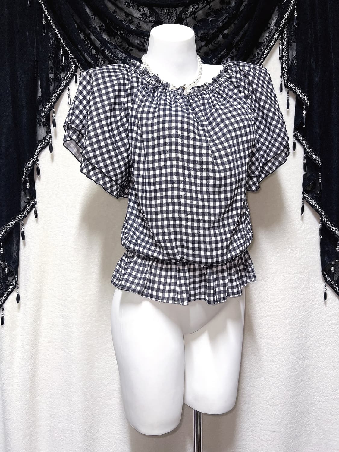 잉그니 ingni 로맨틱갸루 체크 오프숄더 블라우스 로걀탑 튜닉 러블리 상품이미지7