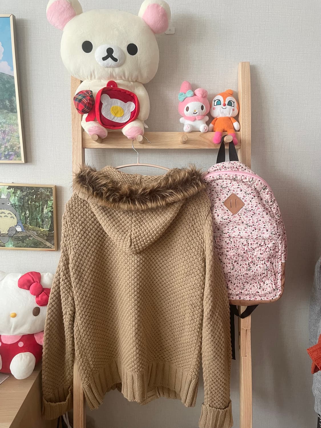 모리걸 빈티지 베이지 후드 퍼 떡볶이 가디건 🤎💛 상품이미지2