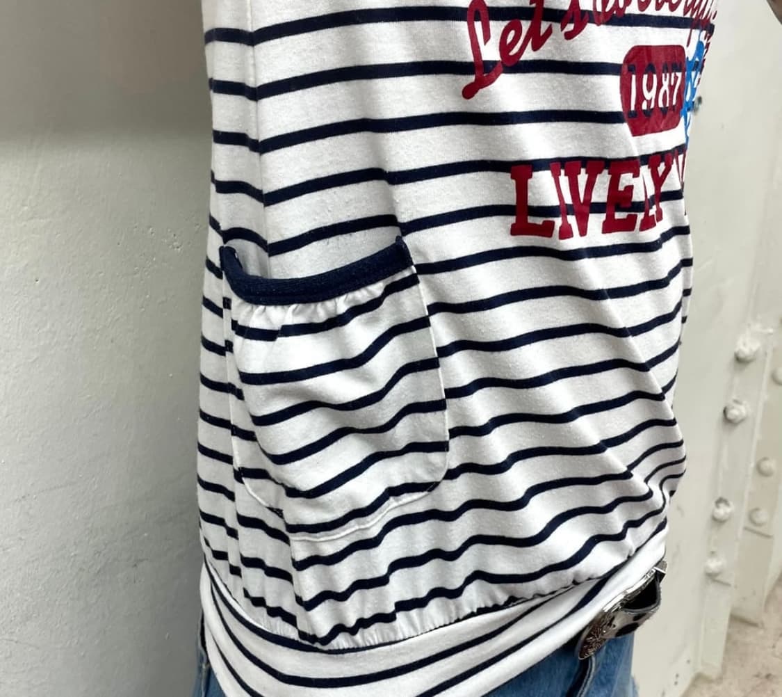 Stripe pocket gray shoulder T-shirt 상품이미지4