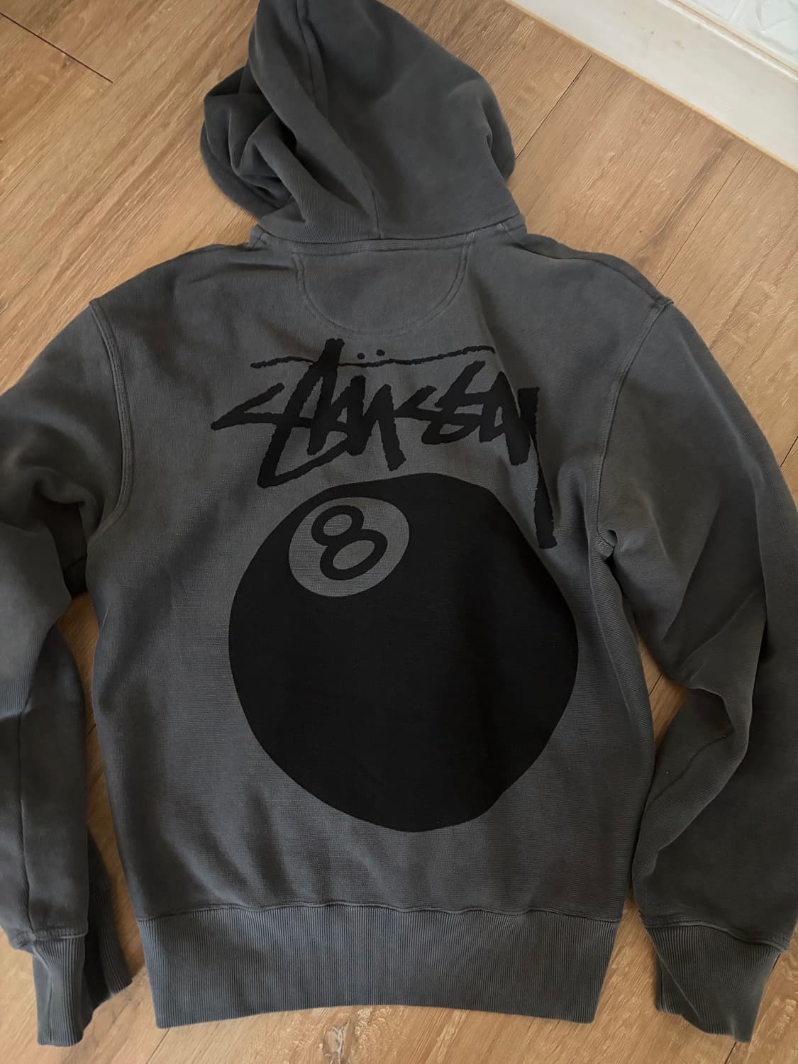 스투시 8볼 피그먼트 다이드 집 후드 블랙 S 상품이미지3