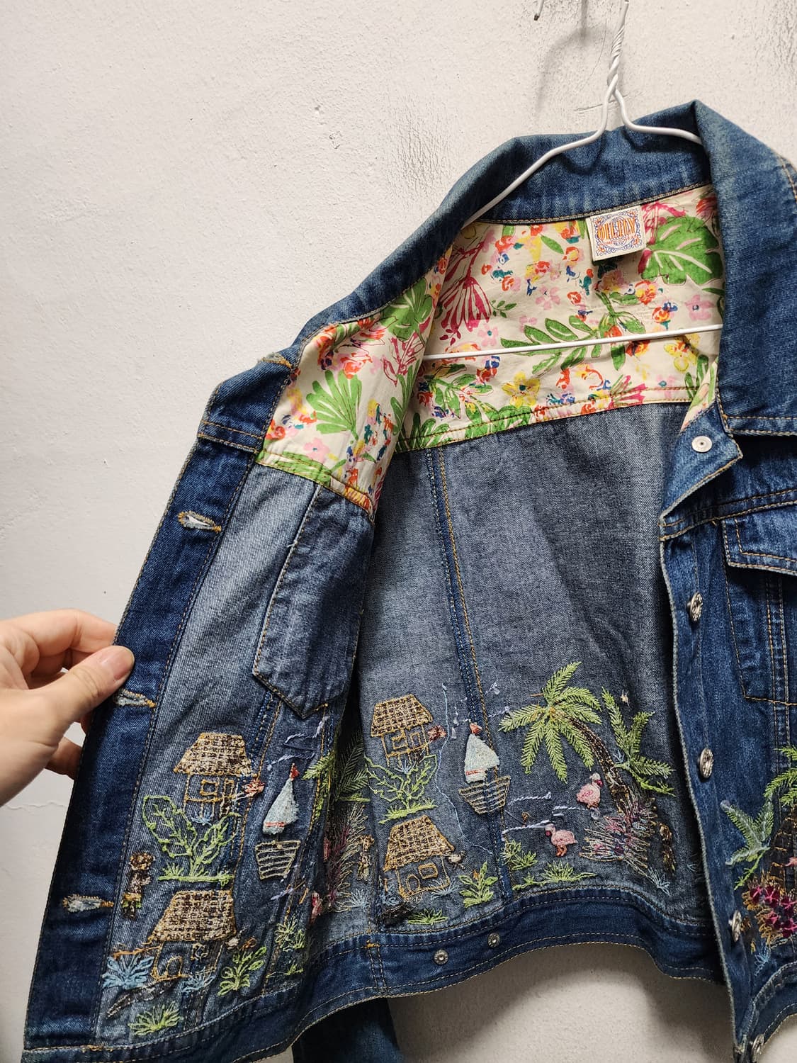 y2k 오일릴리 꽃자수 비즈 디테일 크롭 청자켓 상품이미지6