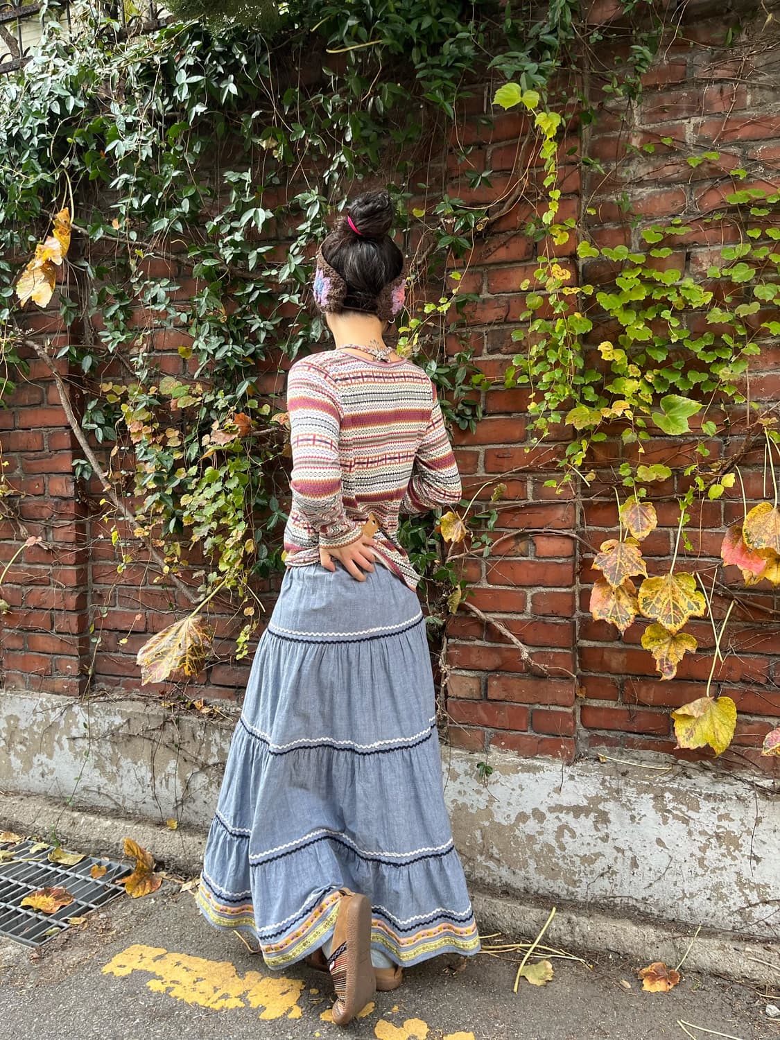 일본 빈티지무드 데님 코튼 롱스커트 상품이미지3