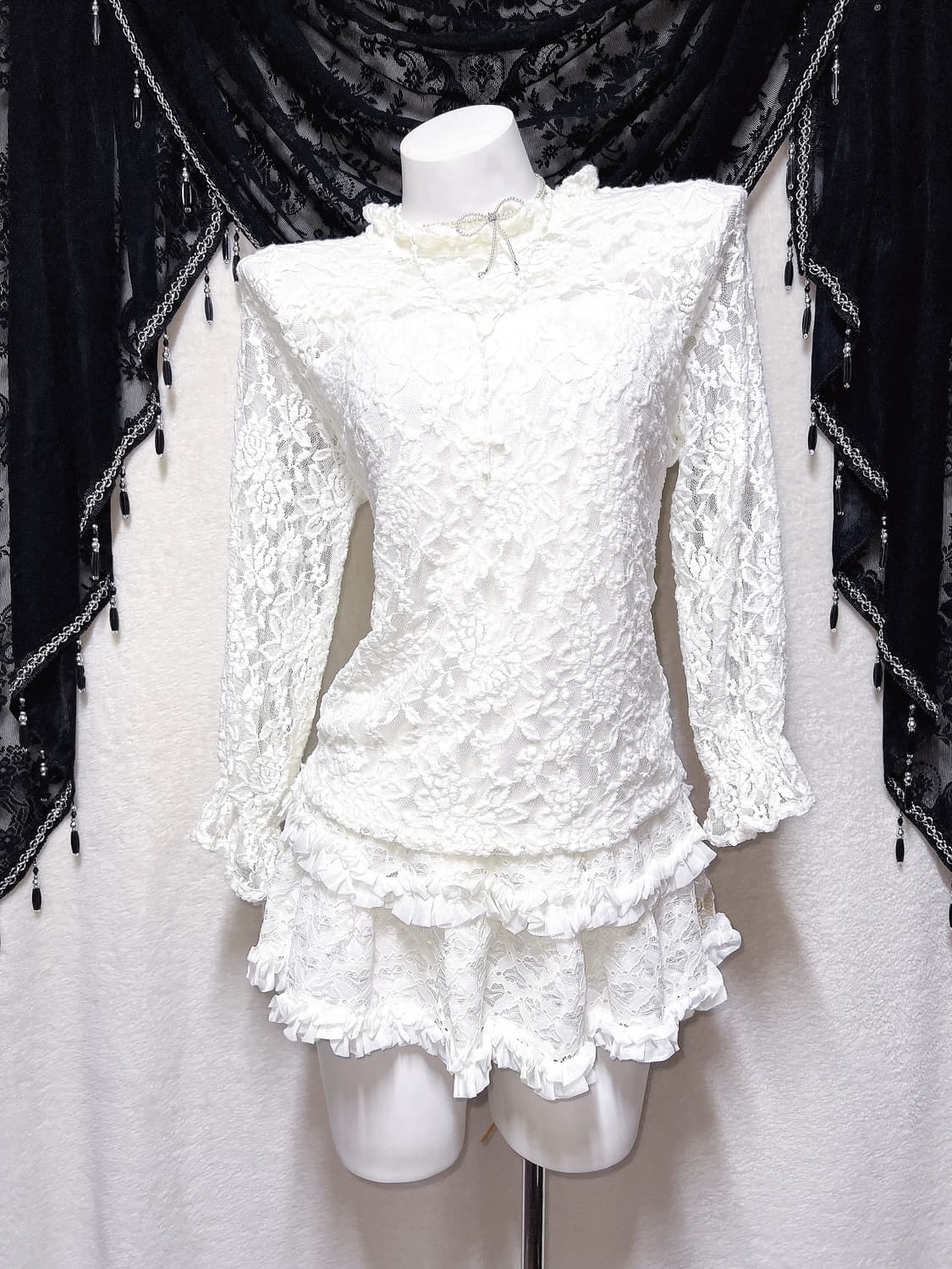 로맨틱고딕 로걀 갸루 로리타 엔젤릭 화이트 레이스 프릴 블라우스 페어리 상품이미지3