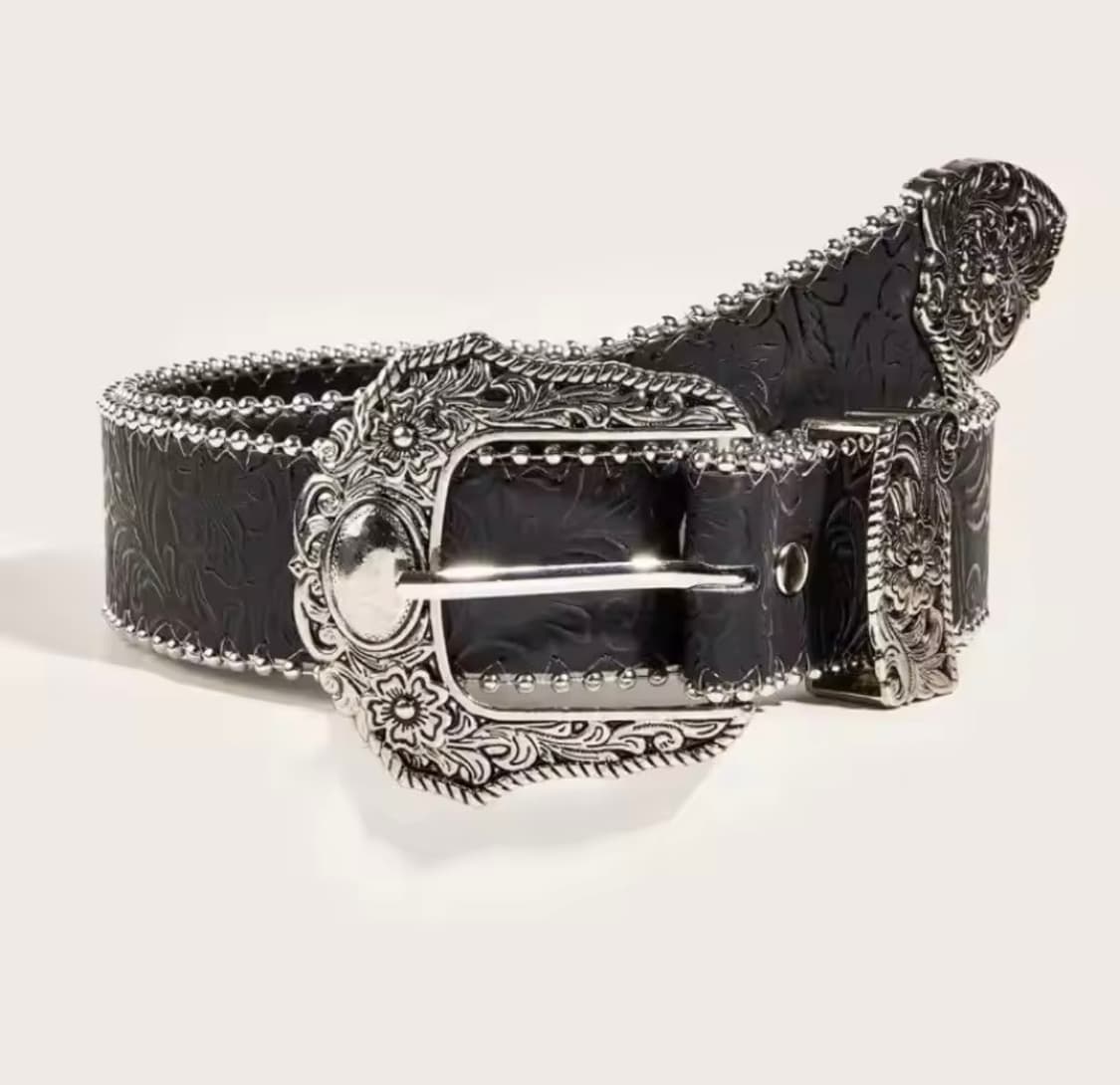 Western Metal Buckle Leather Belt 상품이미지1