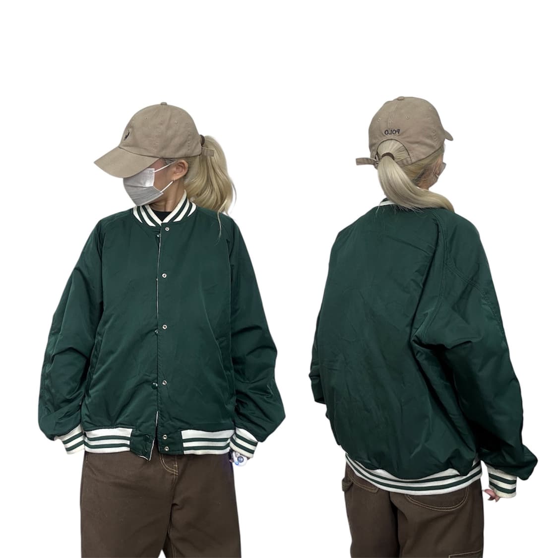 일본 빈티지 화이트 그린 리버시블 양면 바시티 올드스쿨 점퍼  상품이미지2