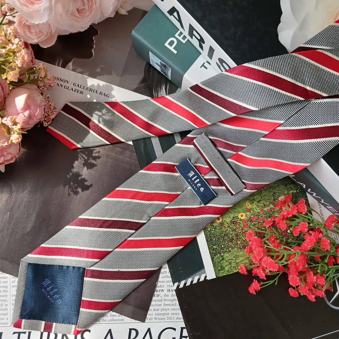 알테아 실크 그레이 스트라이프 넥타이 8.7cm A+등급 G12 상품이미지5