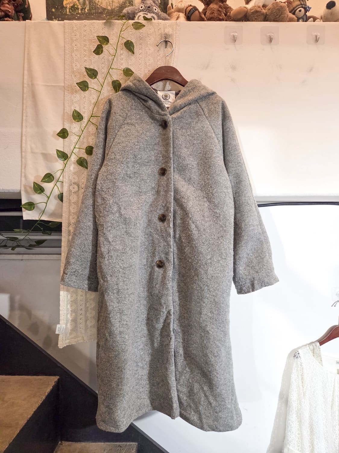 그레이 후드 롱 코트 상품이미지1