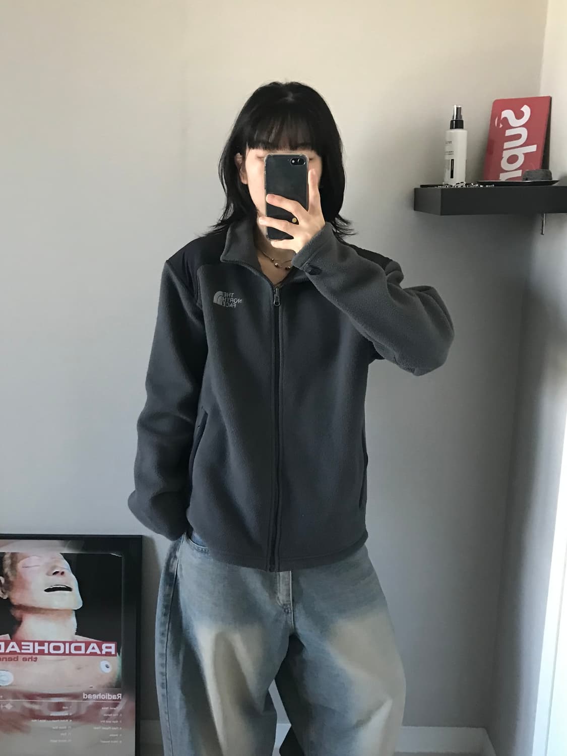 노스페이스 로고 그레이 플리스 집업 상품이미지3