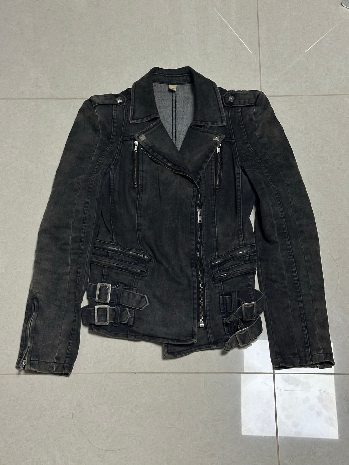 락시크 펑크 차콜블랙 y2k 라이더자켓 상품이미지1