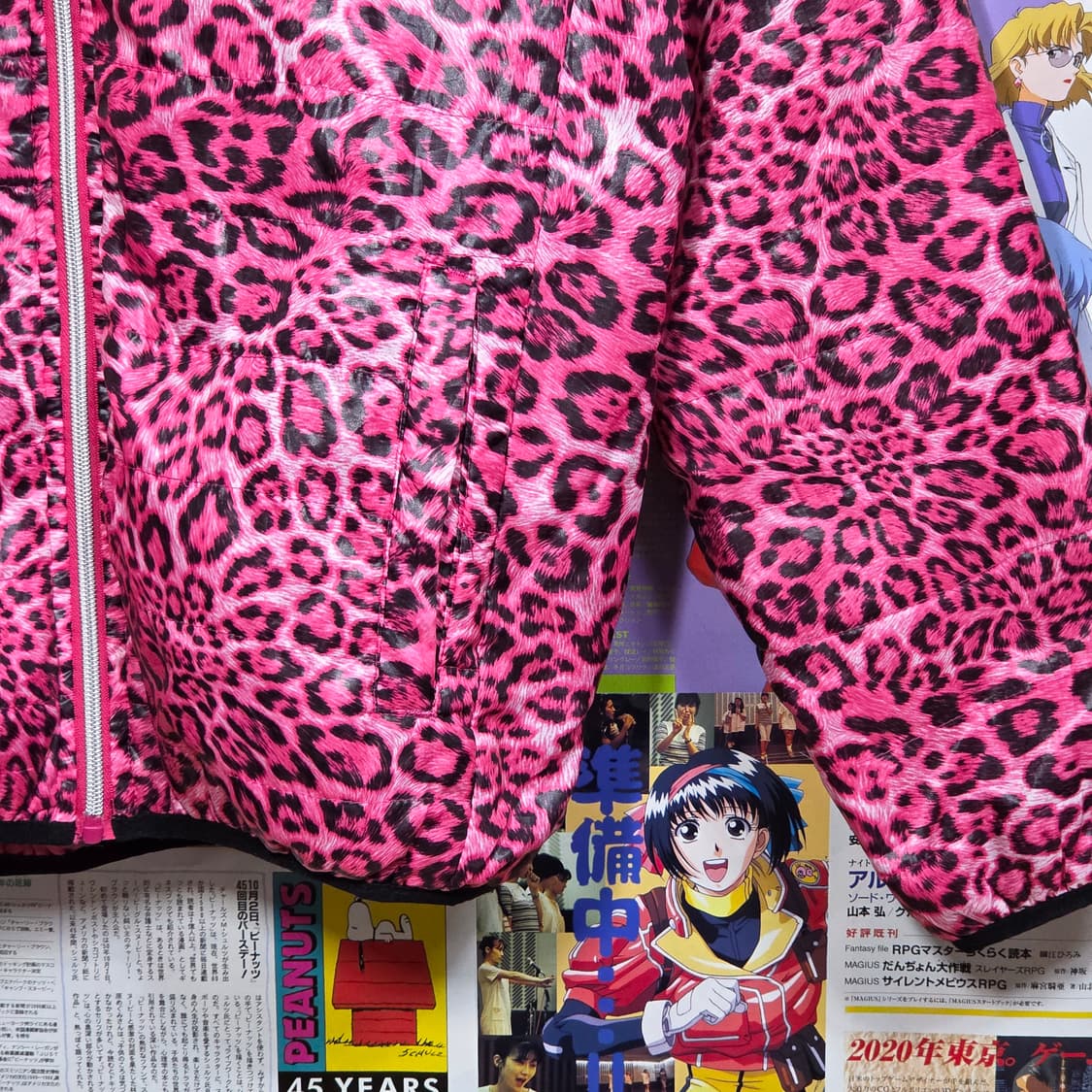 JPN 갸루 핑크 호피 후드 누빔 바람막이 상품이미지4