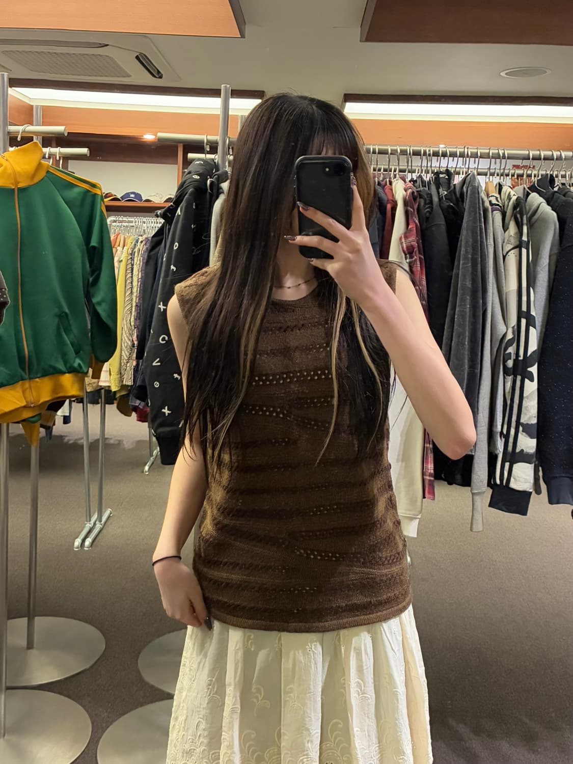 OS)Japanese vintage 브라운 스트라이프 니트 나시 상품이미지1