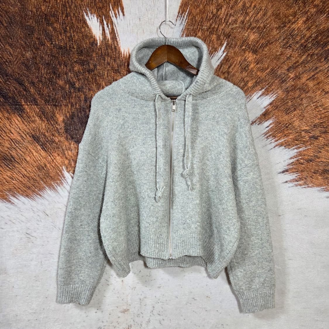 그레이 반크롭 오버핏 니트 후드집업 상품이미지1