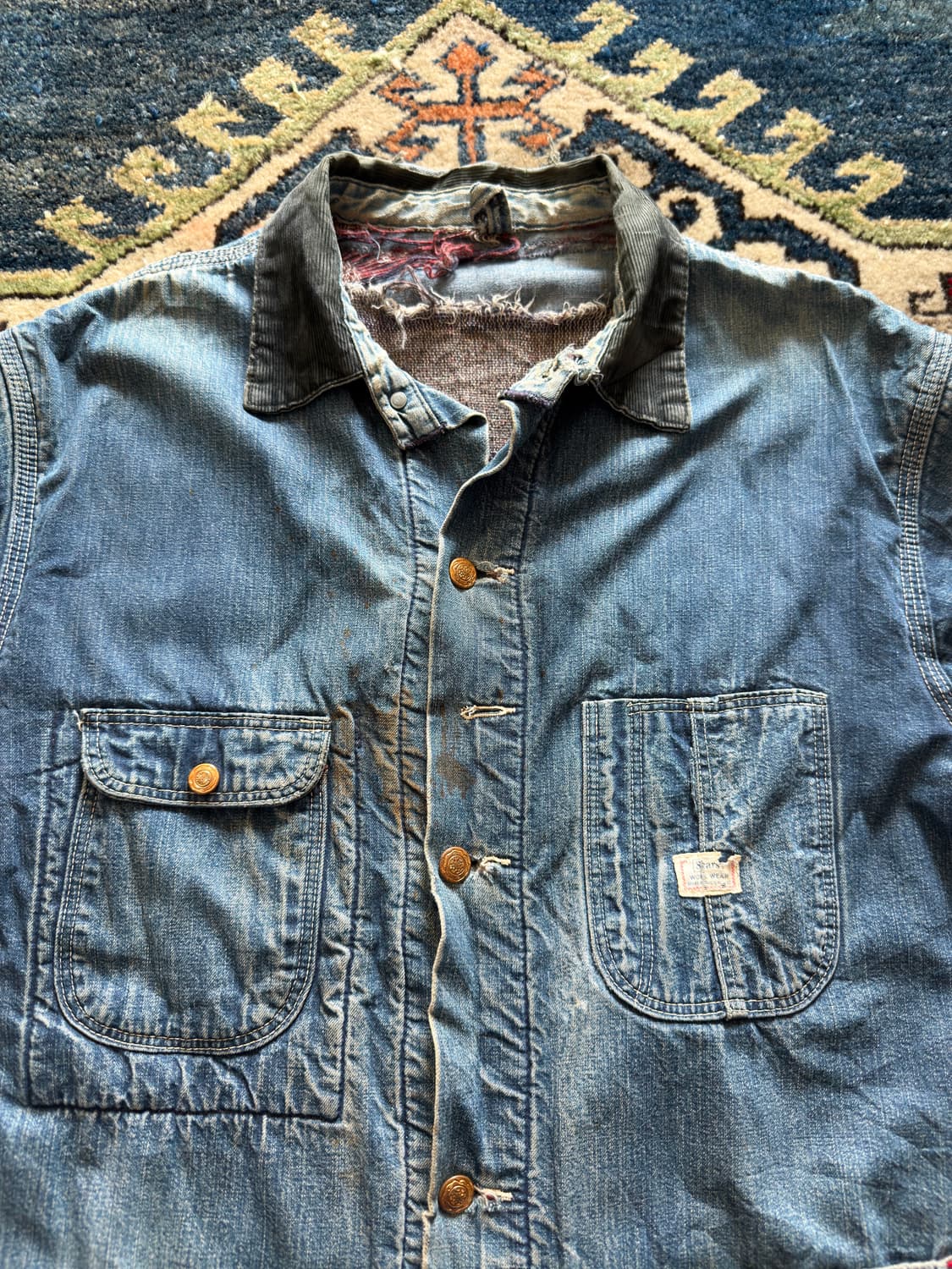 60s USA Sears 하드 페이딩 디스트로이드 데님 초어 워크자켓 상품이미지4
