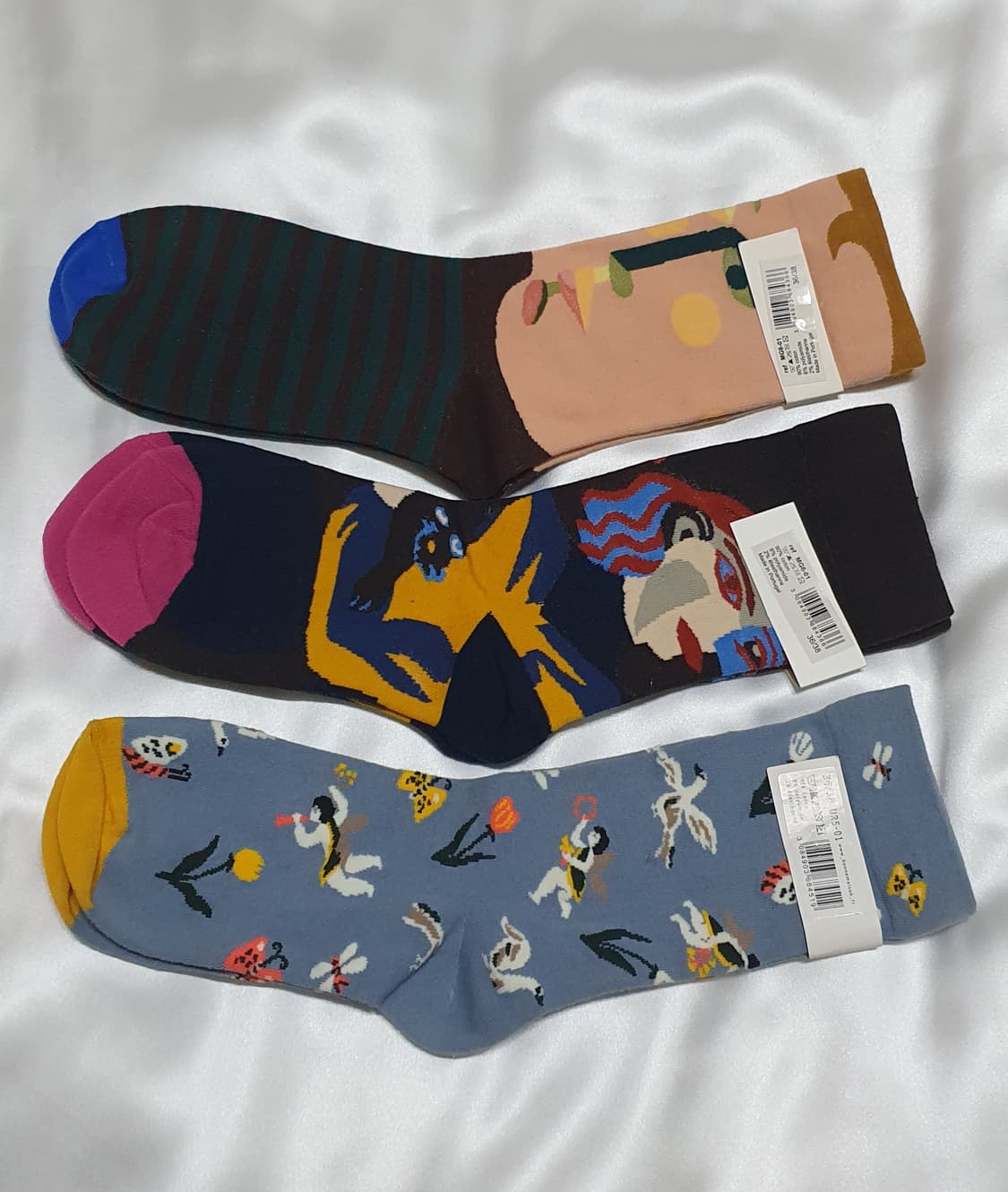 그린 네이비 블루 추상화 스트라이프 Bonne Maison 본메종 양말  상품이미지3