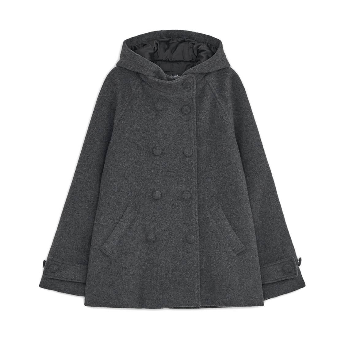 허그유어스킨 후디드 하프 코트 차콜 후드 상품이미지1