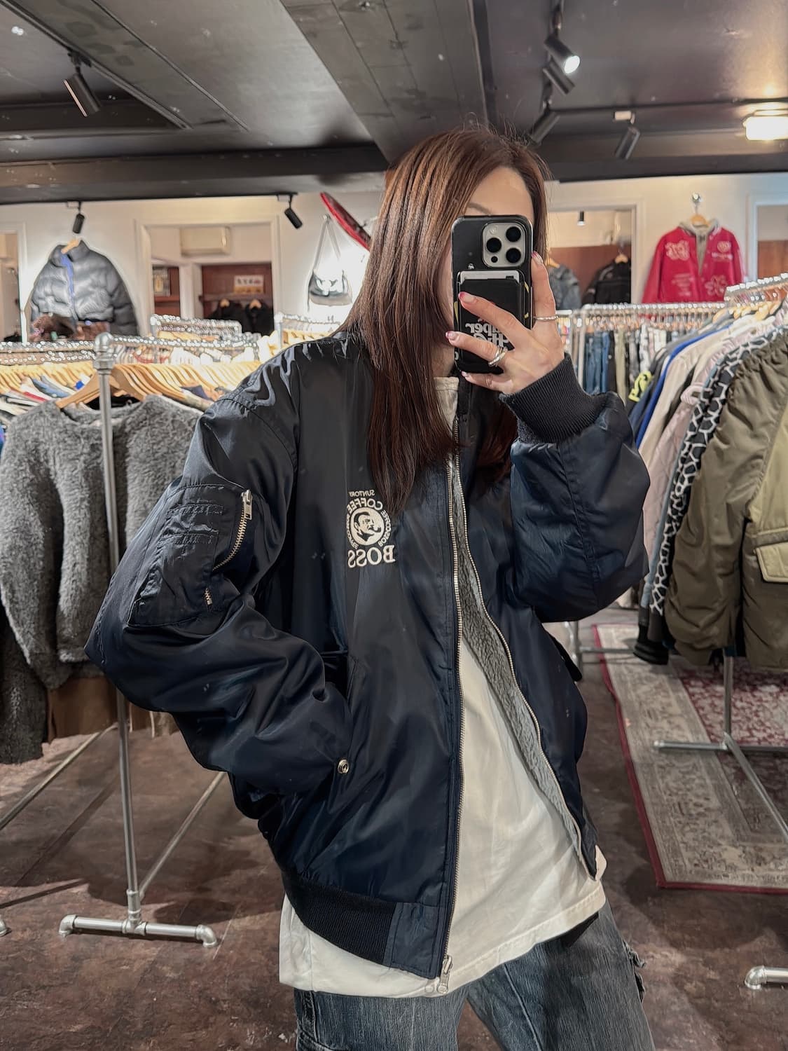 산토리 보스커피 일본빈티지 리버시블 MA1 블루종 봄버 자켓 L 상품이미지9