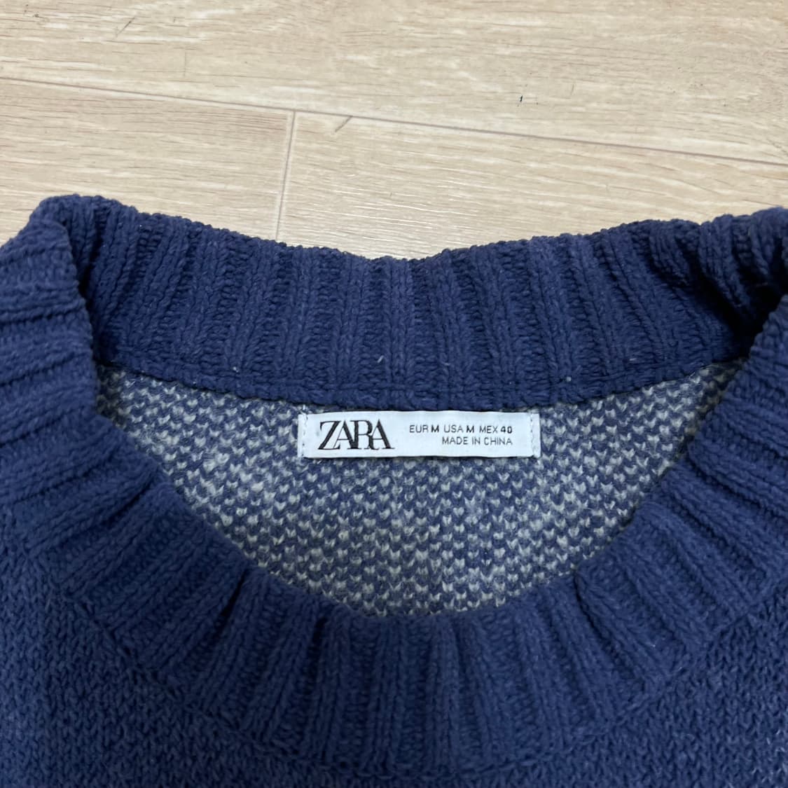 자라 패턴 크루넥 라운드 니트 스웨터 [네이비] M/95 상품이미지4