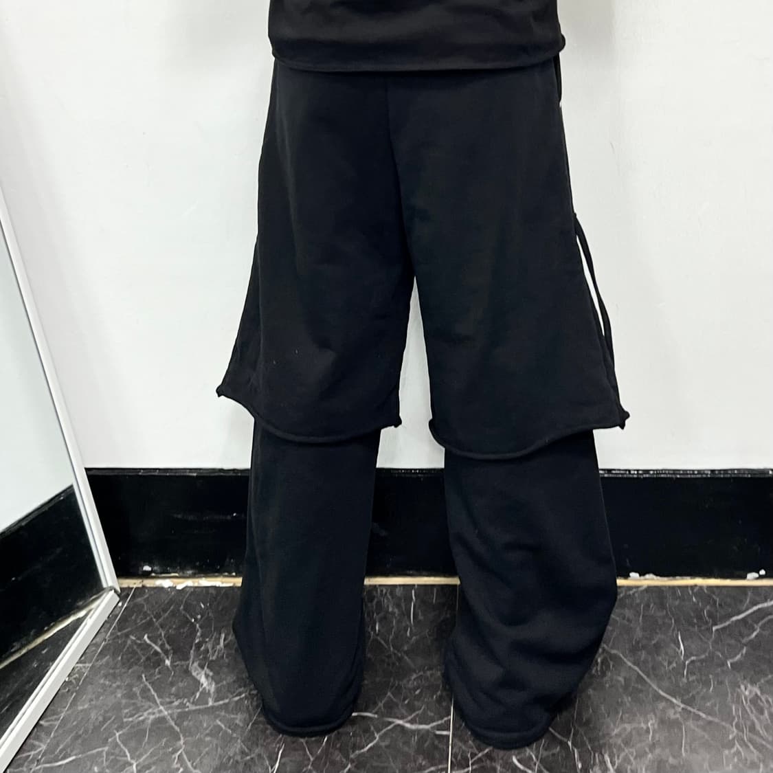 트리밍버드 레이어드 스트랩 스웻 팬츠 블랙 상품이미지3