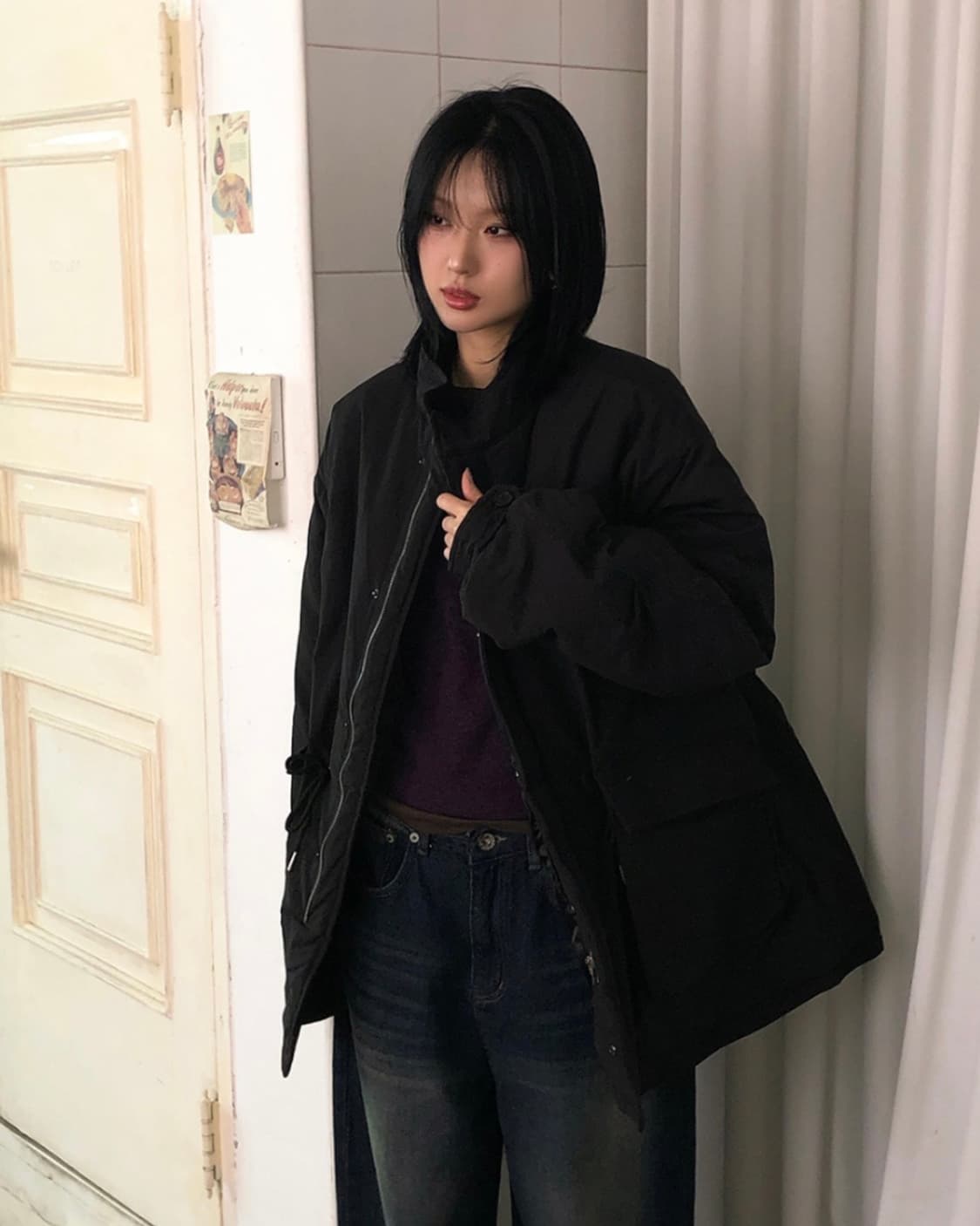 루프온 윈터 하프 필드 자켓 (black) 상품이미지3