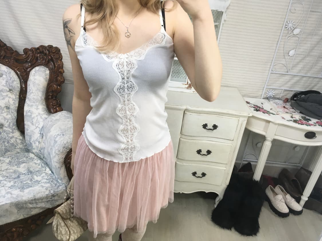 Set) 빈티지 레이스 펀칭 가디건 + 레이스 슬리브리스 상품이미지3