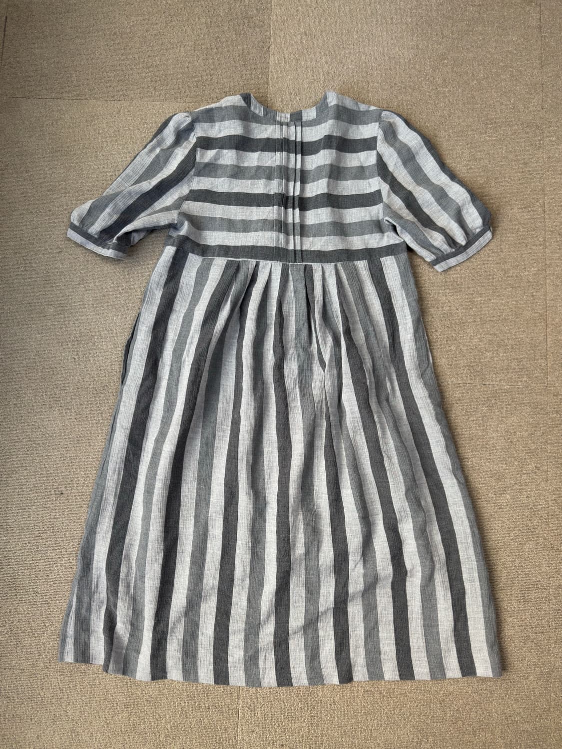 내추럴 스트라이프 핀턱 리넨 원피스 하구미 모리걸 상품이미지5