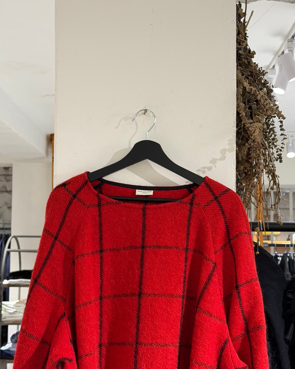 드리스 반 노튼 레드 울 체크 풀오버 니트 상품이미지4