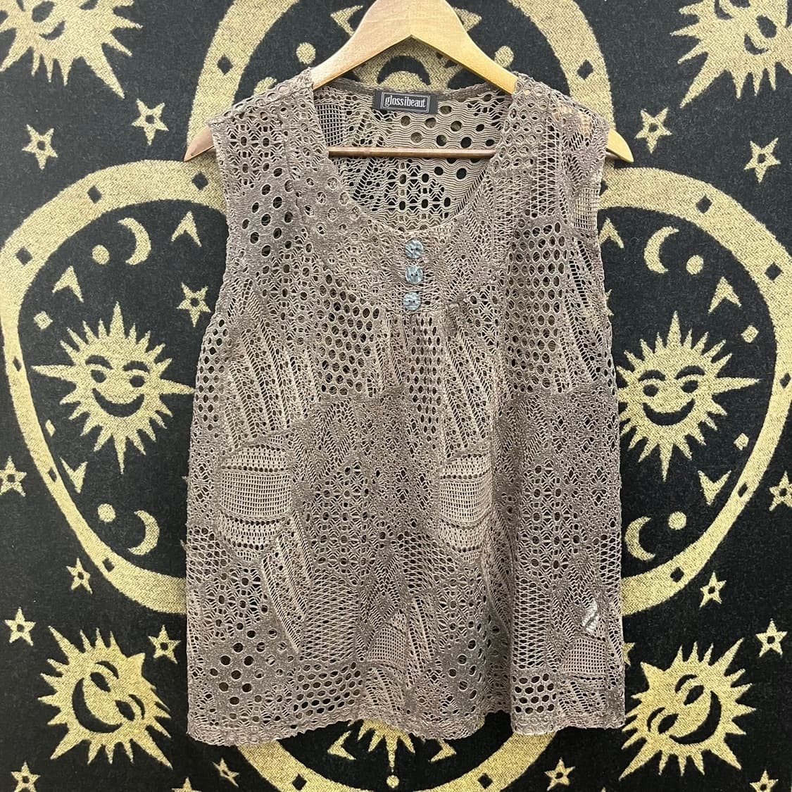 빈티지 히피 에스닉 펀칭 뜨개 모리 하구미 여름 니트 베스트 K0060 상품이미지2