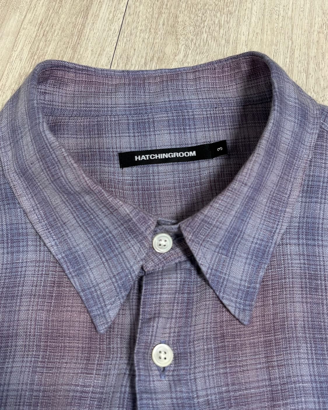 [3]해칭룸 뮤지엄 셔츠 린넨 체크 퍼플 상품이미지5